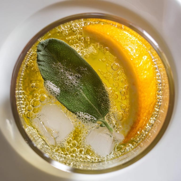 Vibrant and refreshing Thanksgiving Nonalcoholic Sage-Fizz Mocktail, a sophisticated beverage for festive cheer.