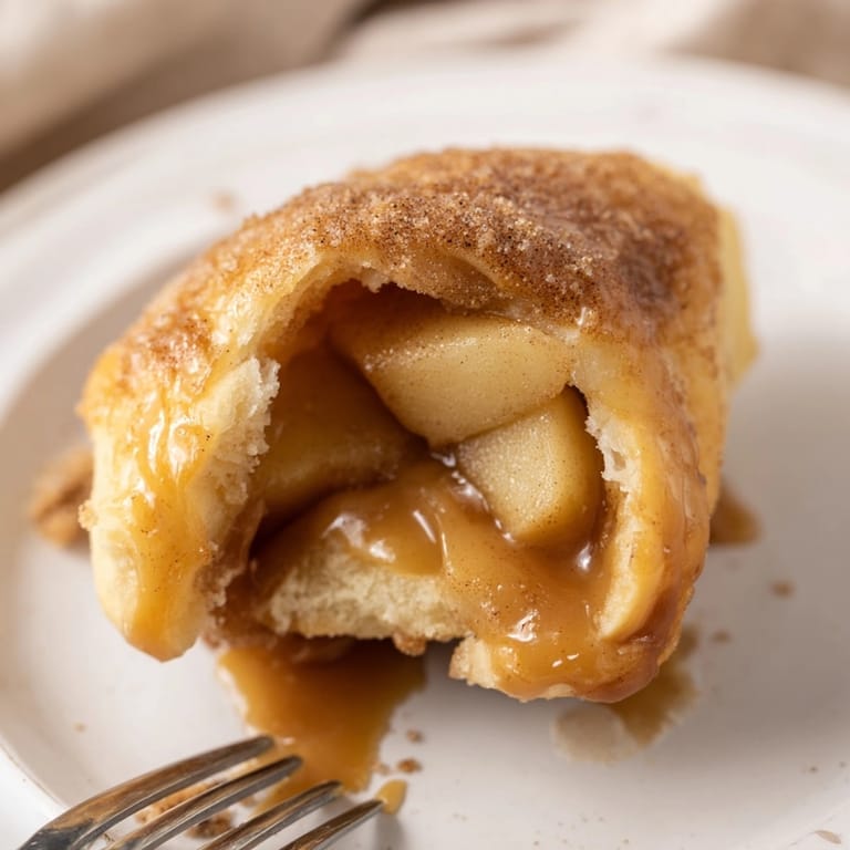 Close-up of gooey Caramel Apple Crescent Bites filling with soft caramel and tender baked apples.