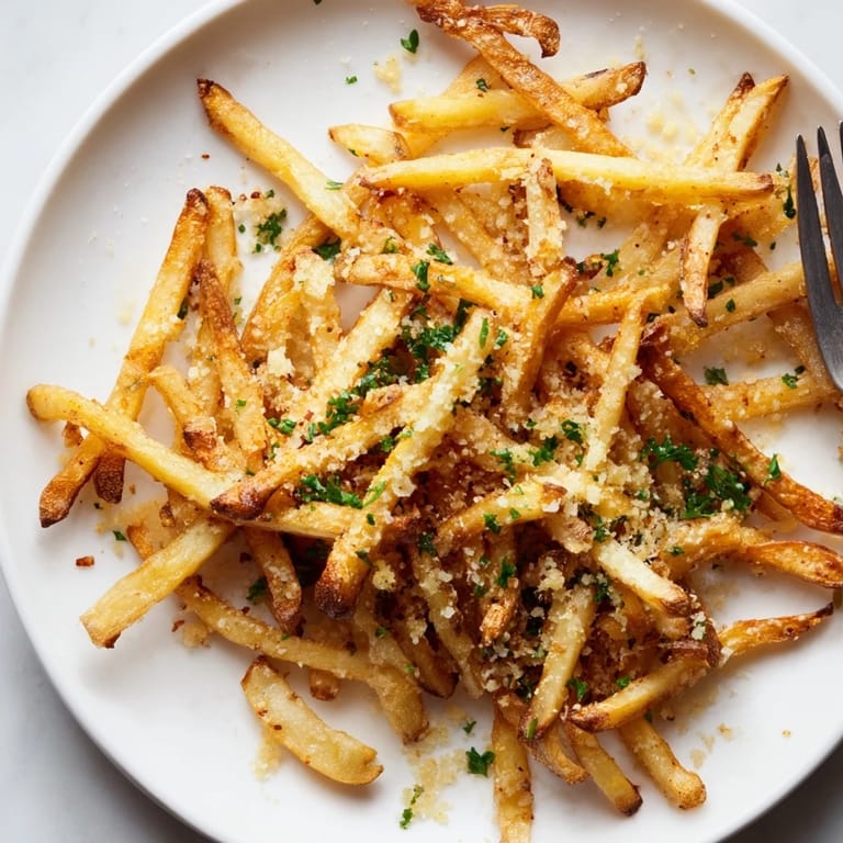 Oven-baked Garlic Parmesan yam fries, golden brown and irresistible as a side dish.  