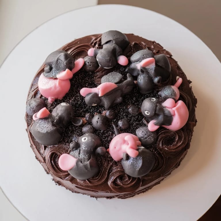 A close-up of the Rat Cake, artfully decorated and ready to be enjoyed as a dessert.