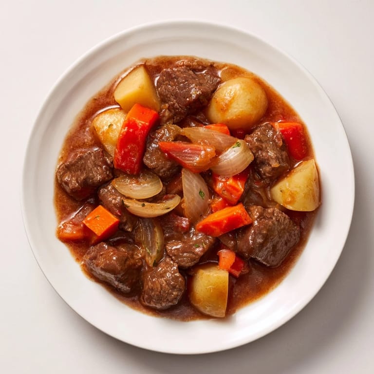 A steaming bowl of comforting Crockpot Beef Stew with hearty beef and root vegetables, perfect for a cold day.