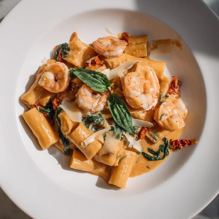 A single-pot of Marry Me Shrimp Pasta presents a flavorful Italian-American dinner with vibrant spinach.