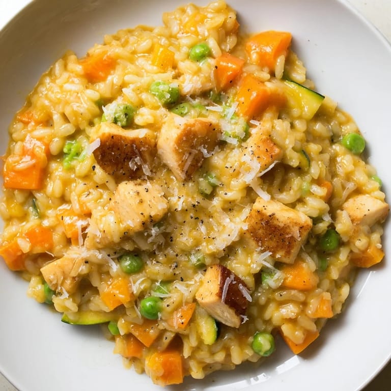Warm Japanese Curry Risotto, topped with roasted turkey, promising a delightful flavor fusion experience.