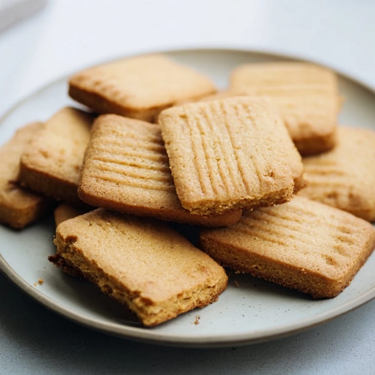 Freshly baked classic shortbread cookies, showcasing the fork pricks before being enjoyed with coffee.