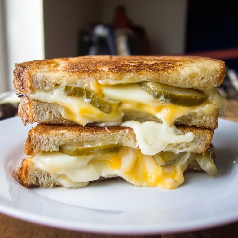 This Gooey Pickle Grilled Cheese is oozing with cheese and pickles, ready to satisfy any comfort food craving.