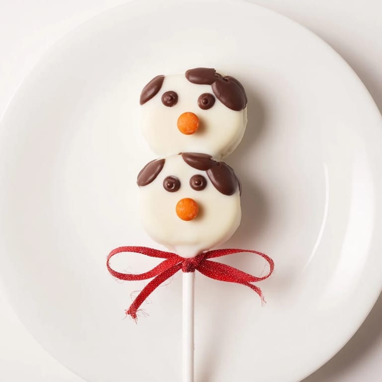 Homemade Express Snowman Marshmallow Pops, decorated with dark chocolate faces, sure to delight everyone.