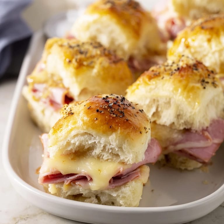 Warm, freshly baked Budget-Friendly Ham & Cheese Sliders ready to serve at a gathering, easy meal.
