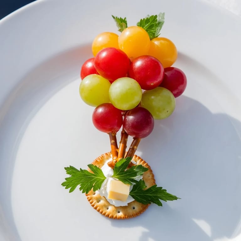 These playful Up, Up, & Away Hot Air Balloon Snacks look absolutely delicious, stacked high on miniature crackers.