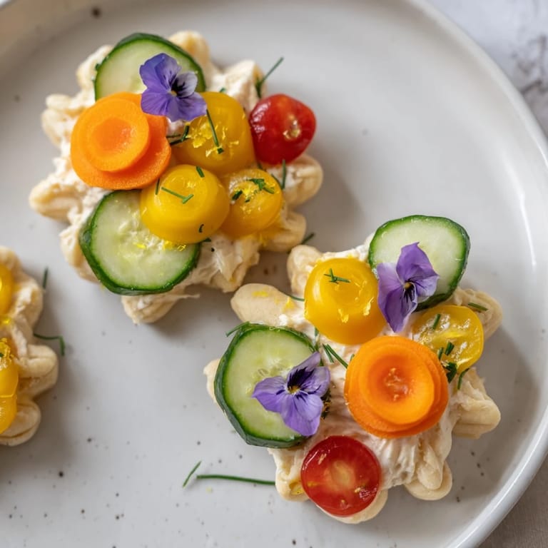 Creamy herb filling peeks from these adorable Fairy Garden Flower Shaped Snacks, perfect for a kids party.