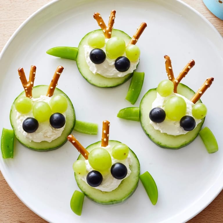 Adorable Little Green Men Alien Snack Attack: colorful alien snacks feature fresh green veggies and candy eyes.
