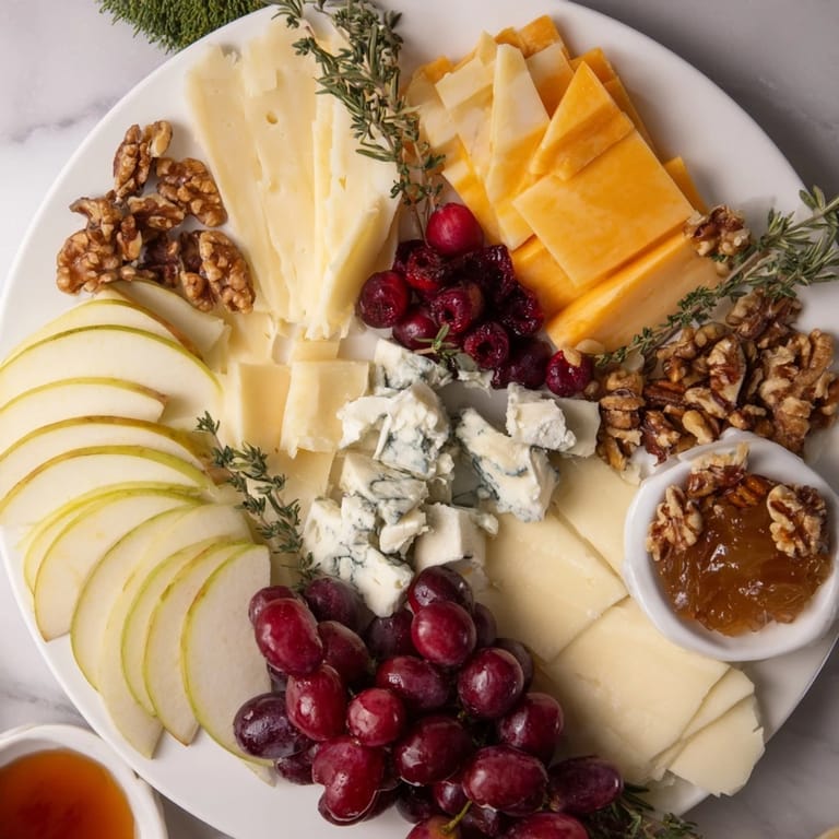 A close-up shot of the Seasonal Platter: Winter Cabin Cheese Display, offering a taste of cozy winter flavors and textures.