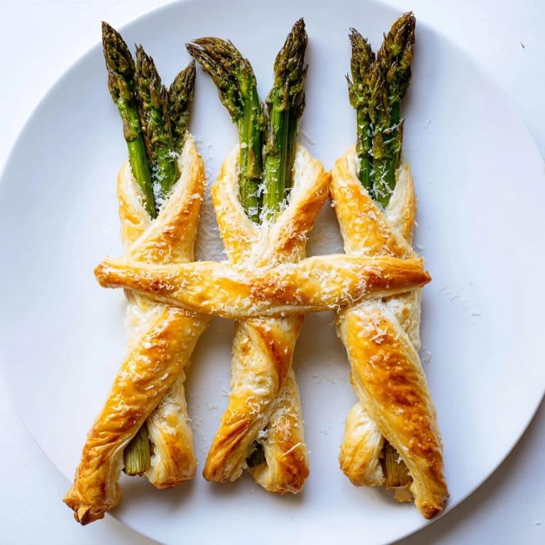 Imagine these warm Star Shaped Asparagus Bundle Wraps: flaky pastry with tender, green asparagus visible.