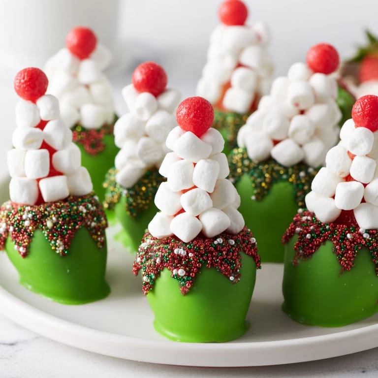 Festive chocolate-covered elf hat strawberries, a decadent dessert perfect for gifting and delicious holiday snacking.