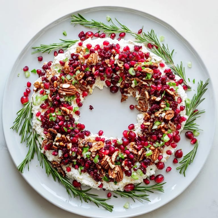 A delicious close-up of the beautiful Cranberry Feta Dip Wreath, perfect for holiday gatherings and easy to make.