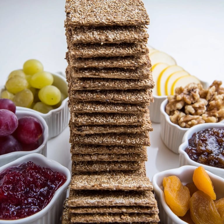 A delightful assortment of Gourmet Crackers stacked high, ready to pair with sweet preserves and cheeses.