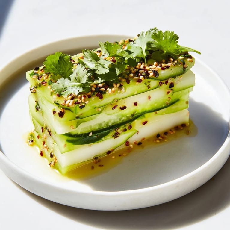 Fresh, stacked Jicama and cucumber slice stacks, a cool and crunchy appetizer, perfect for summer eating.