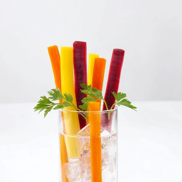 Simple crudités with rainbow carrot sticks: crisp, colorful vegetables ready for dipping and enjoying.