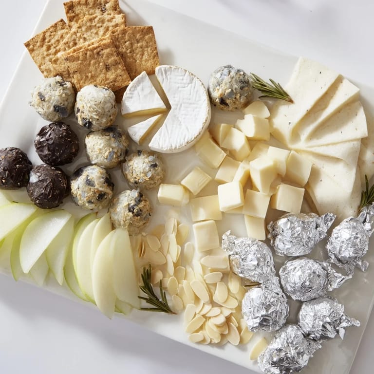 A stunning The Silver Screen platter with creamy cheese, silver-wrapped chocolates, and baguette slices, delicious!