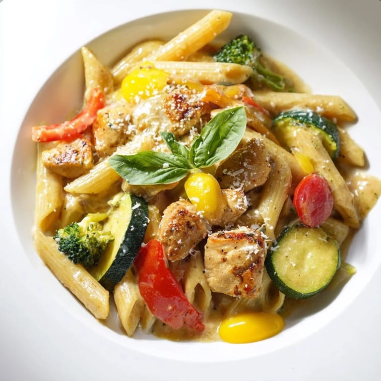Vibrant image of 5-4-3-2-1 Pasta Primavera, showcasing colorful vegetables and tender chicken.