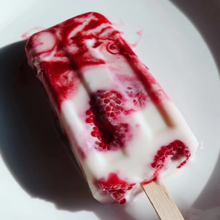 Frozen Raspberry Coconut Ice Pops ready to enjoy on a hot day, a sweet and simple homemade treat.