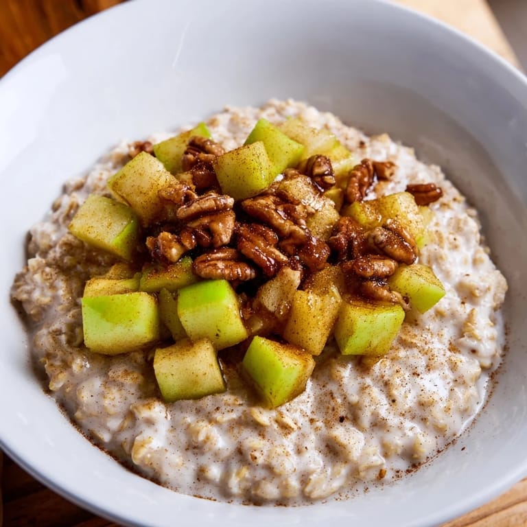 Imagine the delightful taste of maple-sweetened apple pie oatmeal, perfect for a hearty morning.