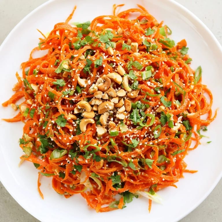 A colorful bowl of Spicy Carrot Salad with sesame seeds, presenting a healthy and delicious starter.