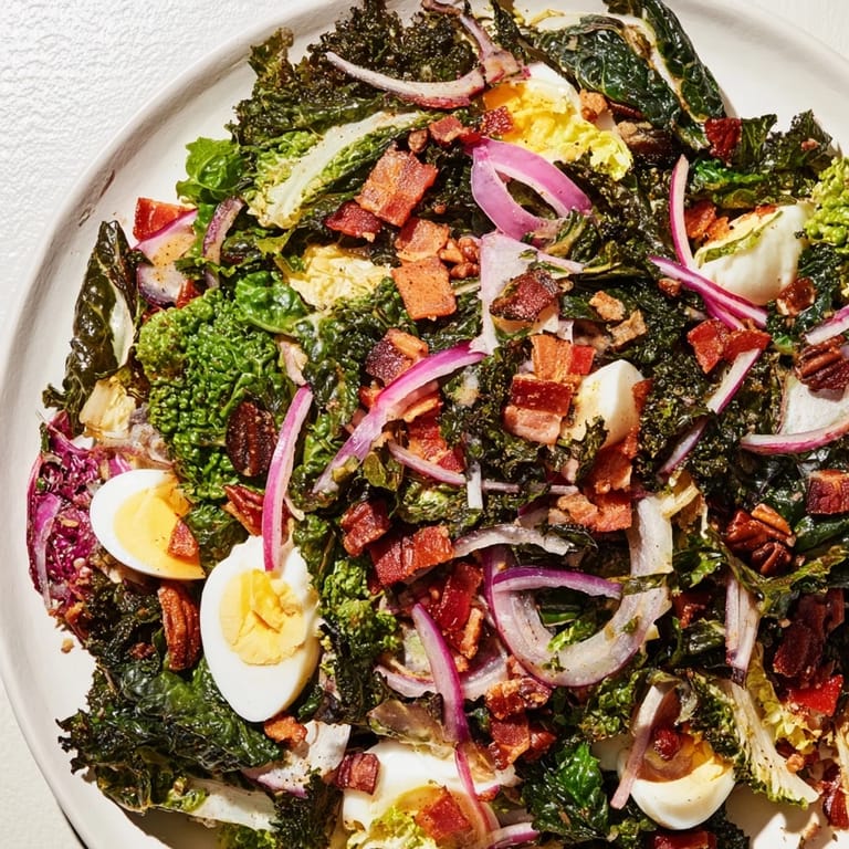 Hearty Bitter Greens Salad with Warm Bacon Dressing, featuring crispy bacon and a warm vinaigrette.