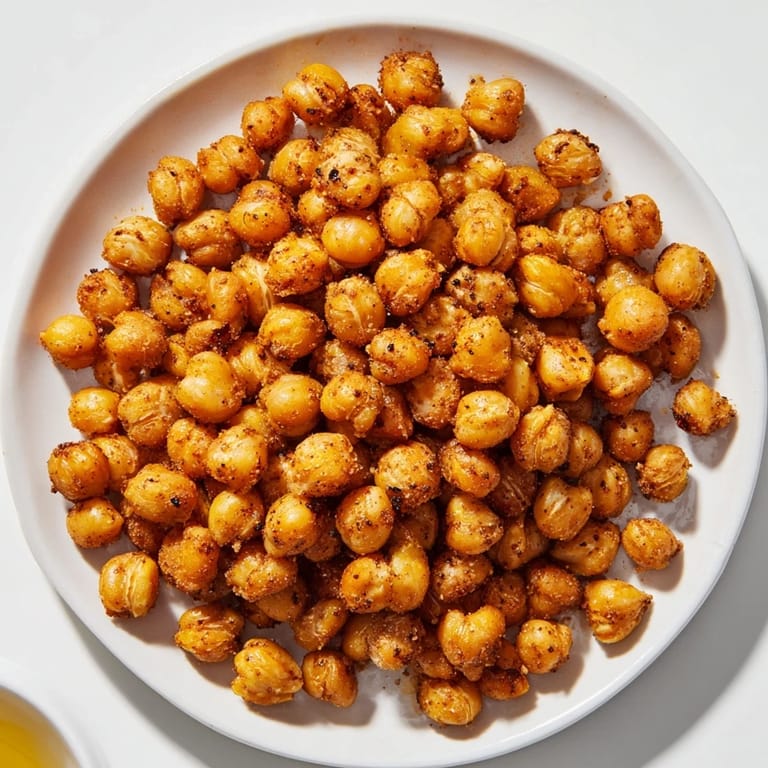 Close-up of freshly baked Crispy Chickpea Snack, showing the perfectly browned and crunchy texture.