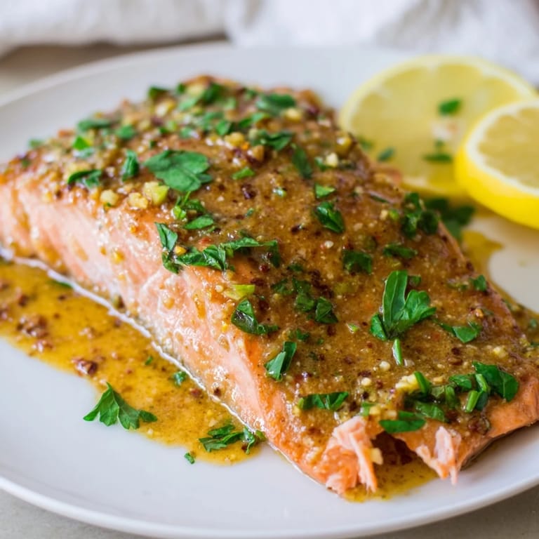 Vibrant oven-baked Honey Mustard Salmon with a sweet and tangy glaze, perfect for a quick dinner.