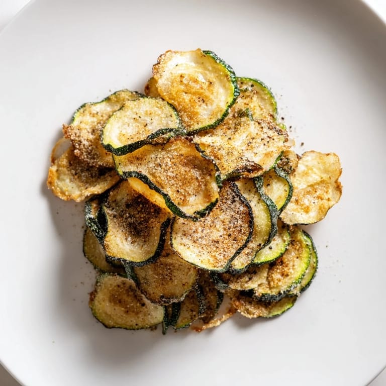 Freshly baked crispy zucchini chips, thin and crunchy, perfect for dipping or enjoying on their own.