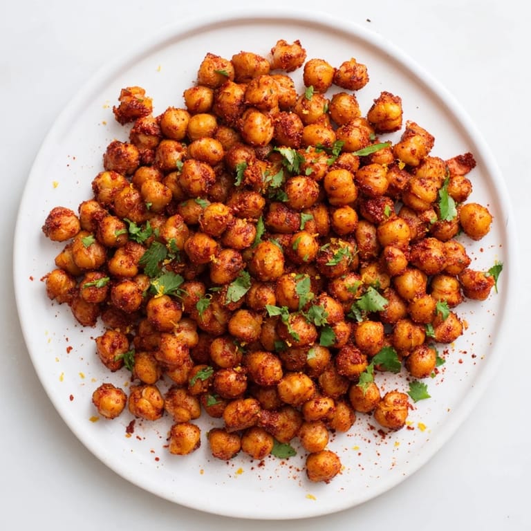 Vibrant image of oven-roasted Harissa Chickpea Roast, perfect as a crunchy snack or salad topping.