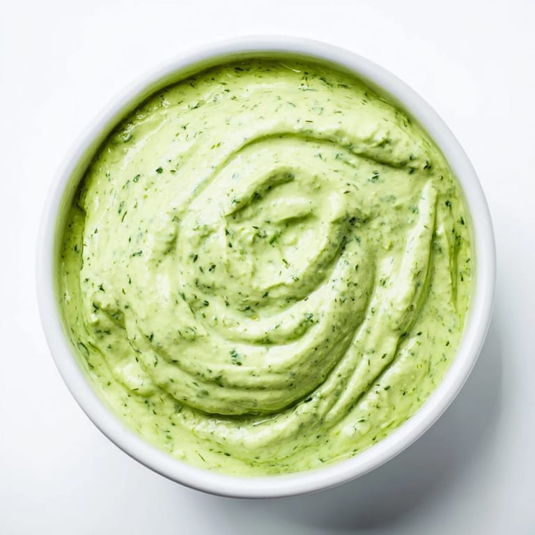 Creamy homemade Green Goddess Dressing with visible herbs creating a vibrant, flavorful dip for vegetables.