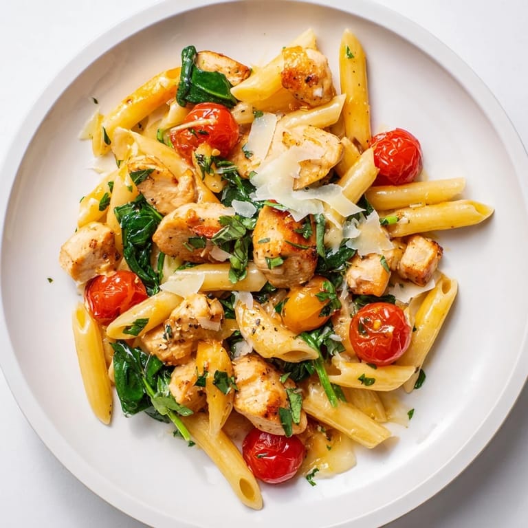 Savory One-Pan Lemon Herb Pasta Chicken, beautifully plated with fresh herbs, ready to serve.