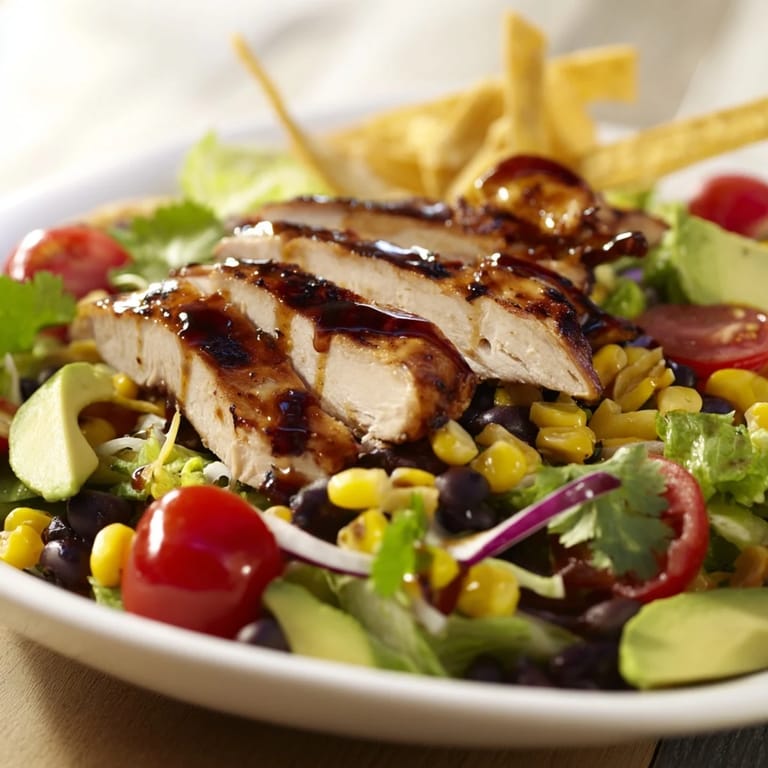Delicious Honey Lime Chicken Taco Salad featuring tender grilled chicken, fresh veggies and a zesty dressing.