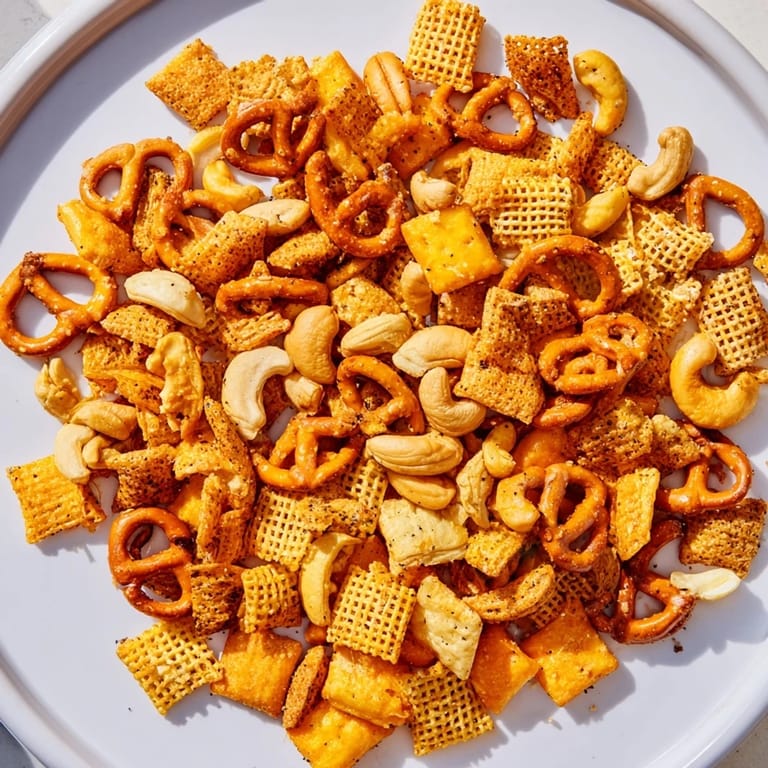 This Everything Ranch Cheese and Pretzel Snack Mix is baked until crisp, tossed in ranch seasoning and everything bagel spices.  