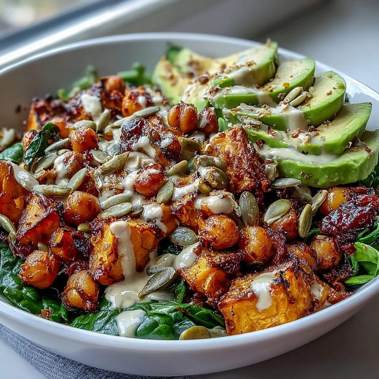 Colorful roasted sweet potato and chickpea bowl, perfect healthy weeknight meal.