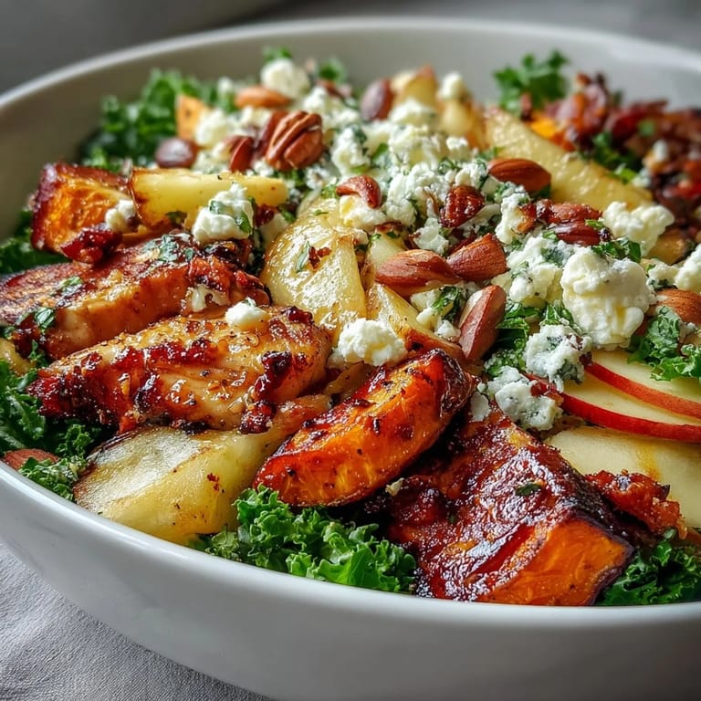 Enjoy this hearty Fall Sweet Potato Harvest Bowl, topped with creamy goat cheese.