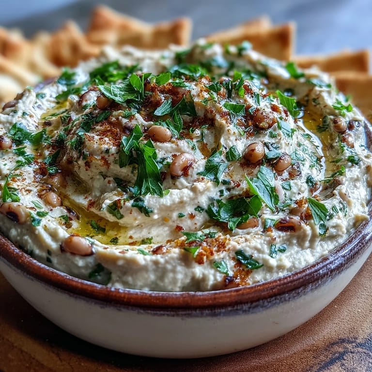 Smashed Black-Eyed Peas garnished with fresh parsley and lemon zest, ready to serve with pita or veggies.