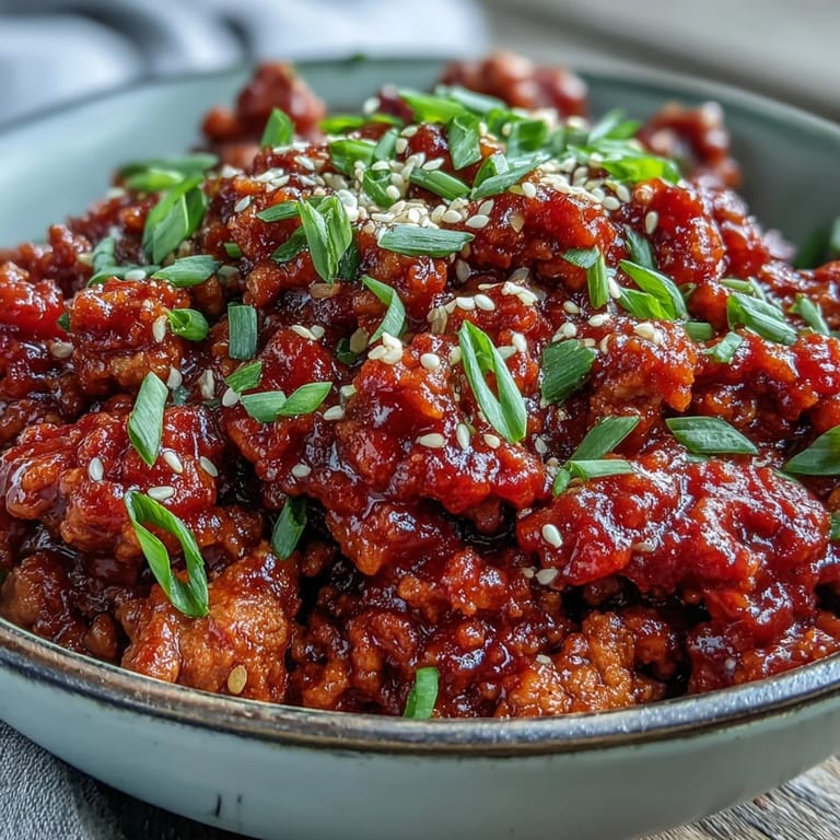 Sizzling skillet of Korean-style ground turkey mixed with aromatic garlic and ginger, ready to be served with veggies.