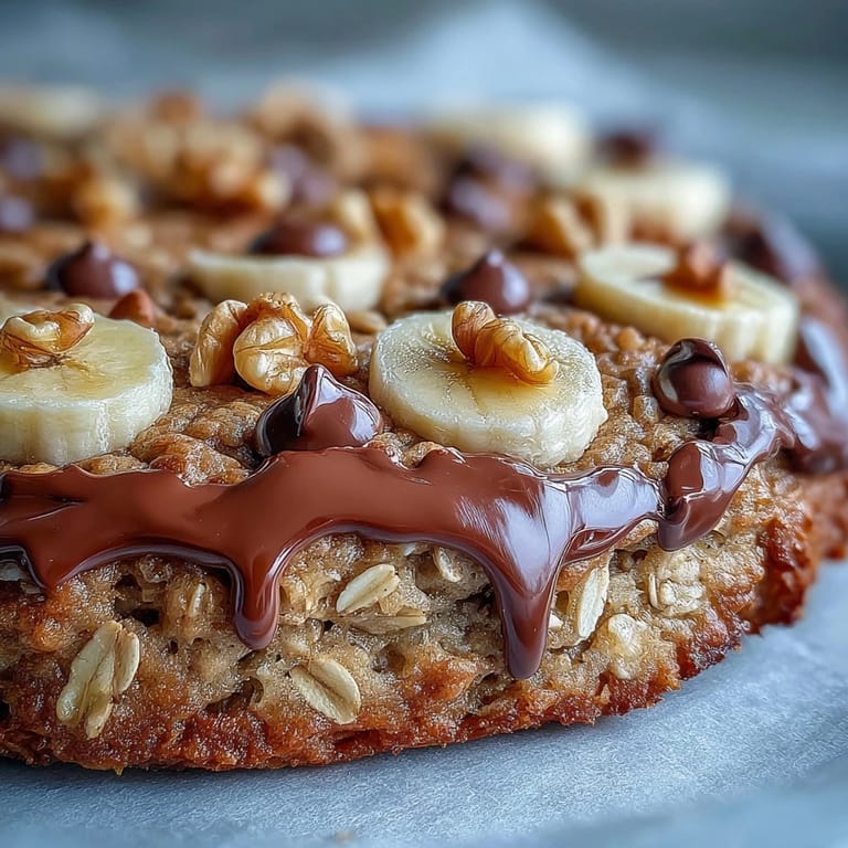 Warm Chunky Monkey Oatmeal Cookie Skillet served with melting vanilla ice cream on top for a decadent dessert.