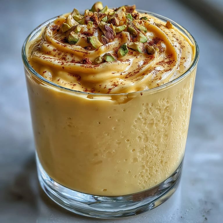 A frothy glass of sweet mango yogurt drink with a tropical flavor, ideal alongside spicy Indian curries.