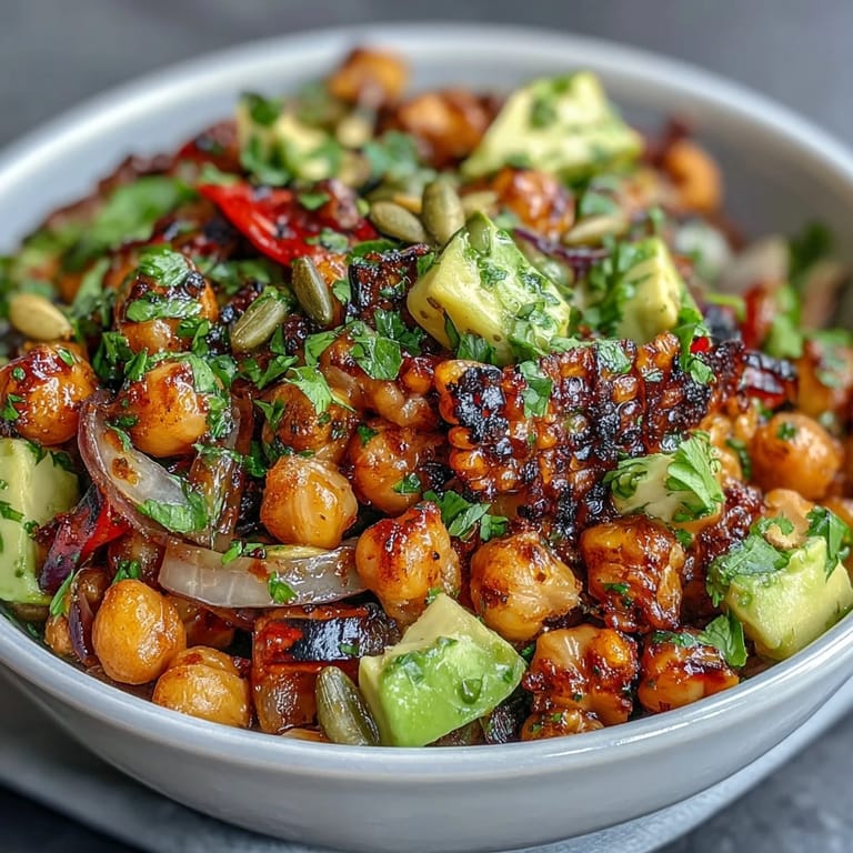 Vibrant Vegan Chili Lime Street Corn Salad served with lime wedges and pepitas.