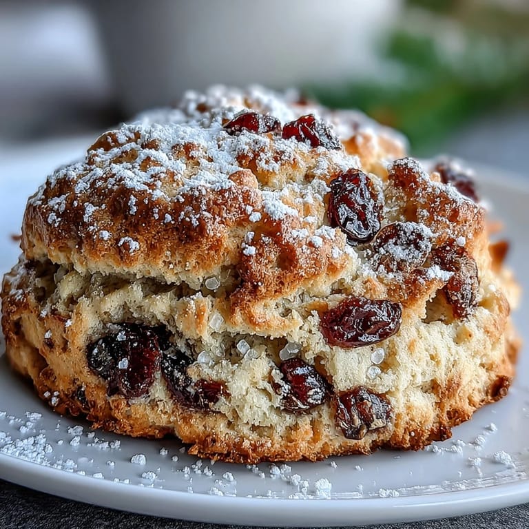 Fluffy, tender scones filled with candied orange and dried cranberries, drizzled with orange glaze for a bright, sweet finish.