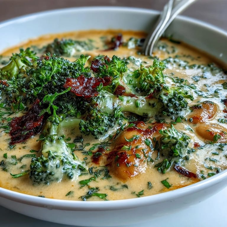 Rich and creamy broccoli cheddar bean soup topped with extra cheese, perfect for a cozy, nutritious meal.