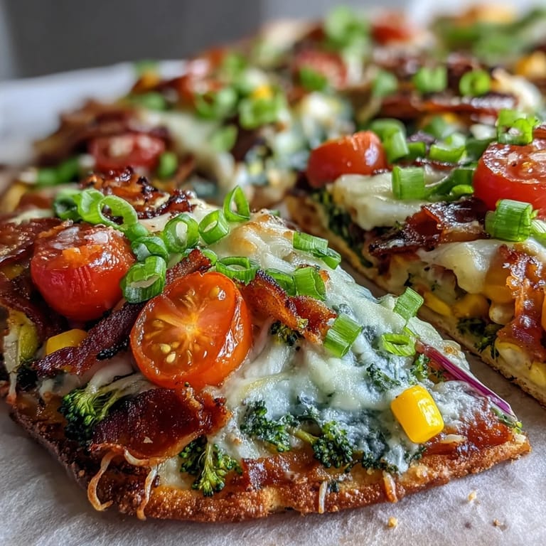 Festive St. Patricks Day Rainbow Veggie Flatbread Pizza featuring crisp flatbread topped with hummus, cheese, and a spectrum of fresh vegetables for a celebratory dish.  