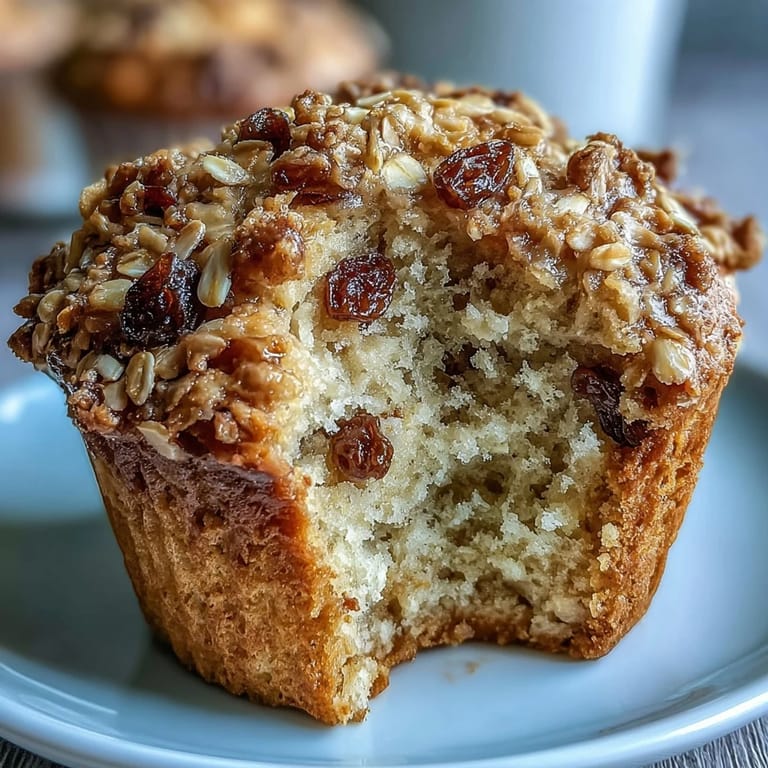 Tender, rustic muffins inspired by Irish soda bread, studded with plump raisins and topped with oats.