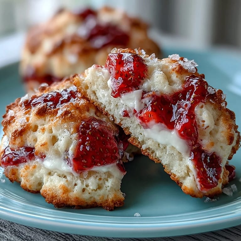 2. Freshly baked strawberry shortcake cookies made with creamy cottage cheese and vibrant red strawberry chunks.