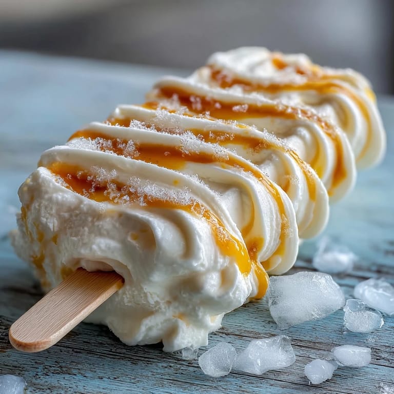 Tangy Greek yogurt base with luscious mango swirls, frozen into delightful pops for a cool, healthy treat.