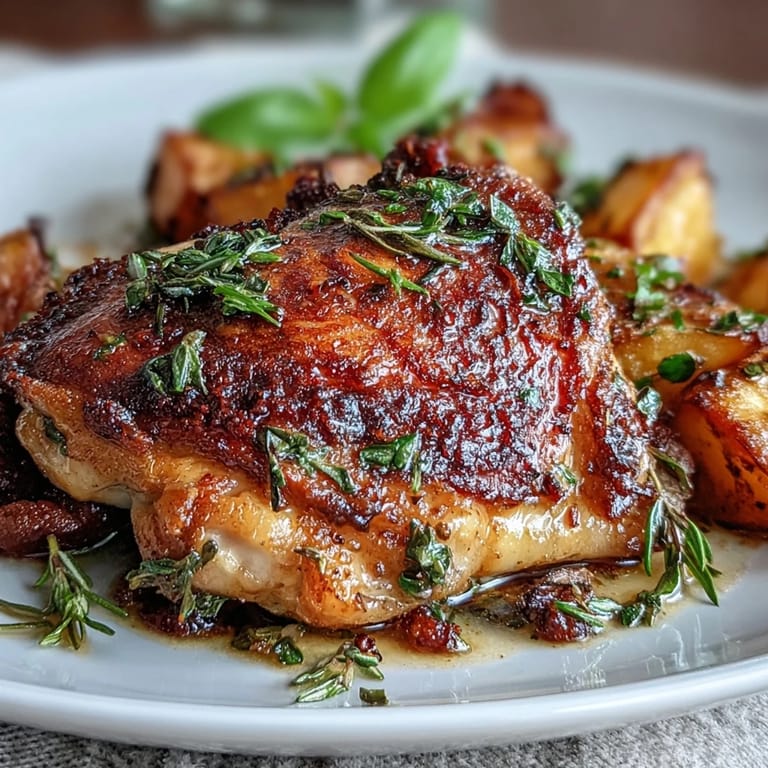 Sheet pan dinner featuring seasoned chicken thighs, carrots, and potatoes, roasted until golden and flavorful for busy weeknights.