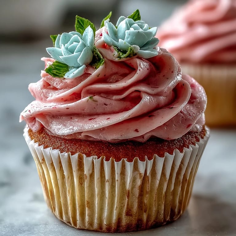 Delicate floral cupcakes with piped pastel buttercream blossoms create a charming dessert for baby showers.  
